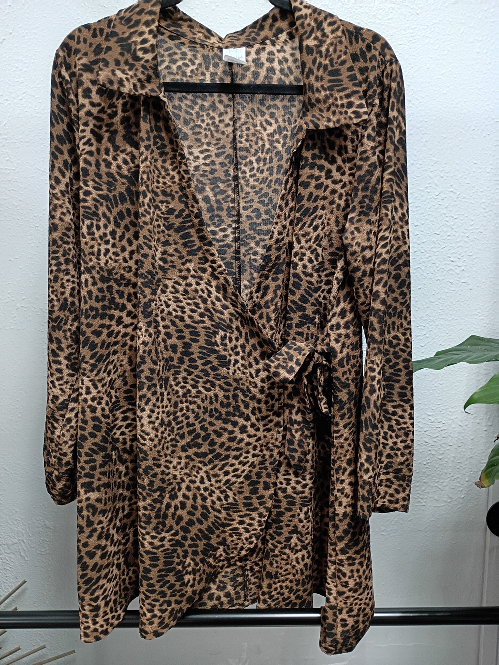 Time and Tru Leopard Print Long Sleeve Wrap Dress in Brown and Black